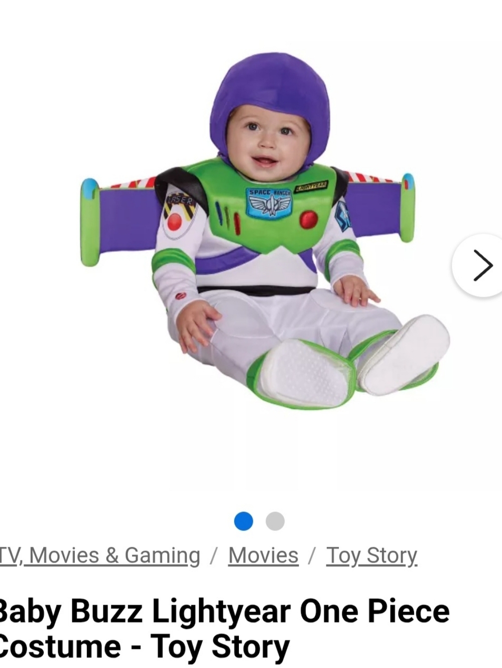 Baby Buzz Lightyear Costume 6-12M Toy Story Disney Halloween Outfit Missing Hood